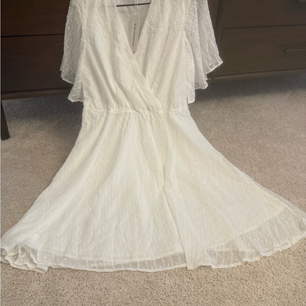 Cider White Midi Dress with Sheer Sleeves